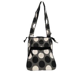 Thirty-One Crossbody Bag Gray Polka Dot Adjustable Strap 11”x9”x2” Organizer EUC